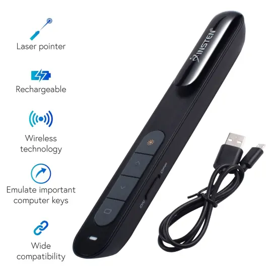 2.4G Wireless Rechargeable Presentation Remote Red Laser LED Indicator, Black {2}