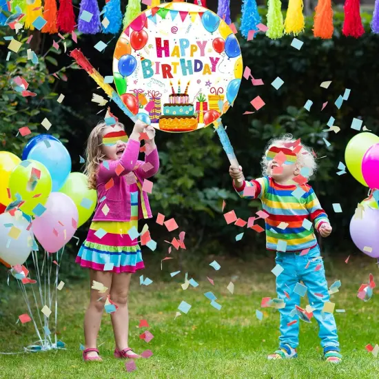Birthday Pi&ntilde;ata Happy Birthday Pi&ntilde;ata Colorful Birthday Pi&ntilde;ata with Bat Stick Blindfold Mask and Confetti for Girl Boy Birthday Theme Party Game Supplies Decor,12.6 x 12.6 x 3 Inch {3}