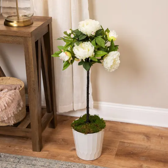 Northlight Blooming Peony Flower Artificial Potted Plant - 31" - White and Pink {1}