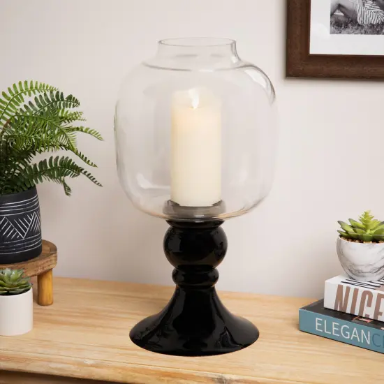 Northlight Glass Pedestal Hurricane Pillar Candle Holder - 17.75" - Black Clear {1}