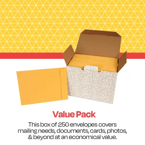 School Smart No Clasp Envelopes with Gummed Flap, 9 x 12 Inches, Kraft Brown, Pack of 250 {4}