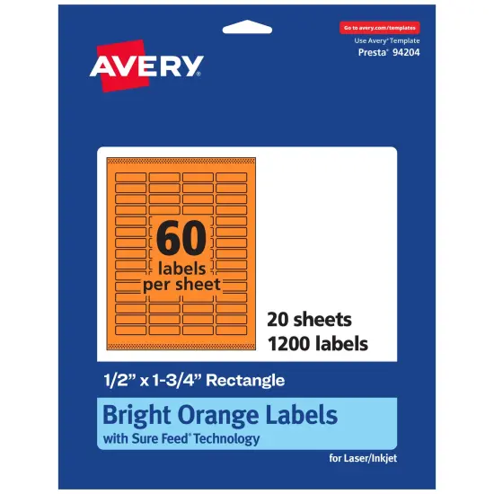 Avery Bright Orange Paper Labels, 0.5" x 1.75" Rectangle {1}
