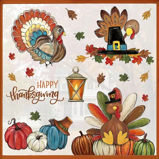 4 Sheets 81PCS Happy Thanksgiving Turkey Window Clings {1}