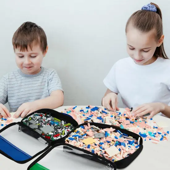 Premium Toy Storage Bags Compatible with LEGO Bricks - Set of 4 Bags With Labels, Handles & Pockets For Easy Organizing - Quality Bliss Bins for Keeping Puzzles & Board Games Stored with Ease {4}