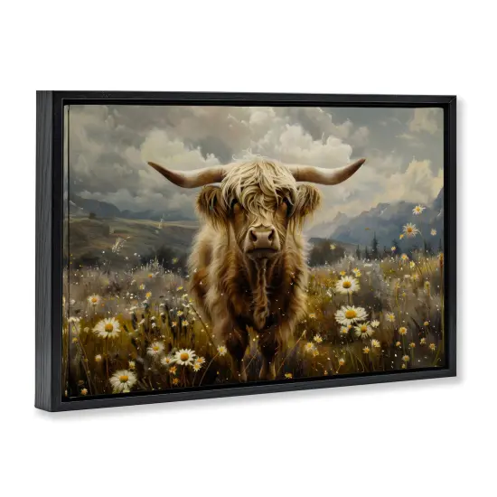 Stupell Industries Cattle in Daisy Field Floater Framed Canvas Wall Art Design by LSR Design Studio {3}