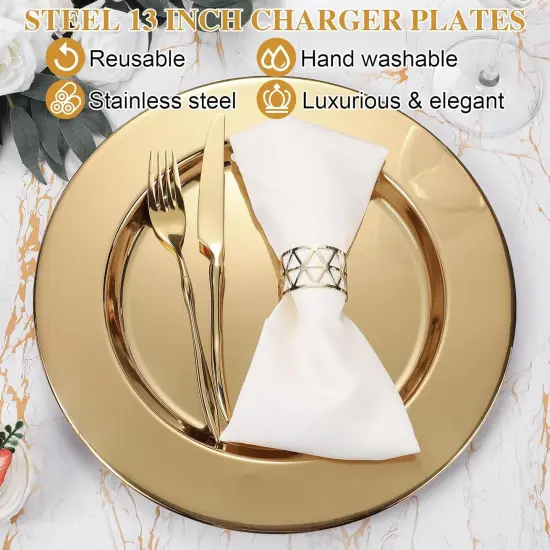 12 Pcs Gold Stainless Steel Charger Plates 13 Inch Round Metal Charger Plates Bulk Mirror Elegant Charger Luxury Table Decor for Wedding Dinner Party {3}