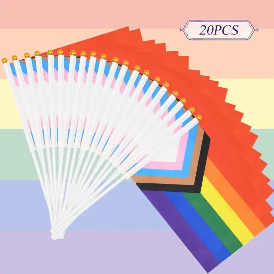 20 Pack Small Progress Pride Flag Stick 21 x 14 cm - Handheld Progress Pride Flags, Mini LGBTQ Rainbow Gay Flag for Outdoor LGBT Parades, Rainbow Party Decorationsc {2}