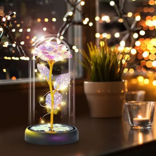 Rose Mothers Day Flowers Gifts for Mom from Daughter Son, Birthday Gifts for Women Wife Mom Grandma Nana, Light Up Rose Flowers in Glass Dome, Gifts for Teacher Mother's Day Anniversary {5}