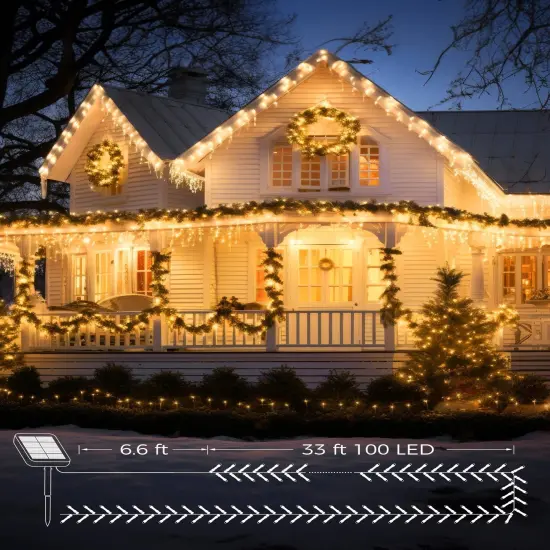 Solar String Lights for Outside, 2-Pack 200LED 78FT Total Solar Lights Outdoor IP65 Waterproof Solar Powered Lights with 8 Lighting Modes for Party Garden Yard Holiday Tree Decoration, Warm White {5}