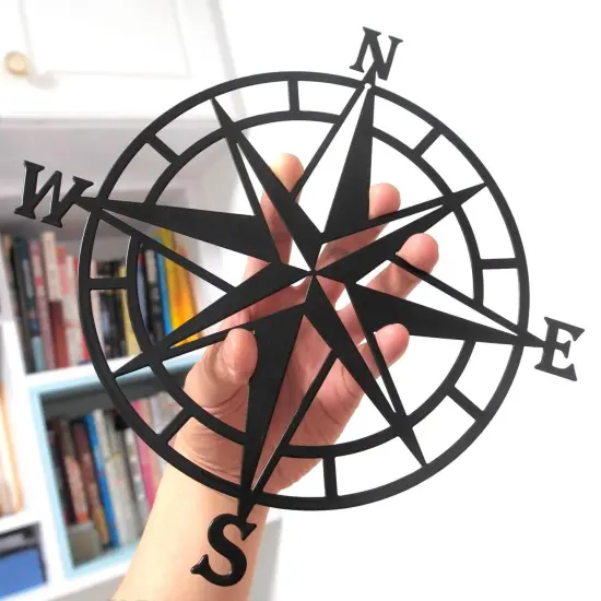 ESTART 11 Inches Metal Decorative Nautical Compass Wall Decor, Living Room Bedroom Office Porch Garden Patio Signs Wall Hanging Art Beach Theme Home Decoration (Black) {1}