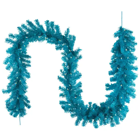 Northlight Pre-Lit Artificial Pine Christmas Garland - 9' - Turquois Blue - Clear Lights {3}