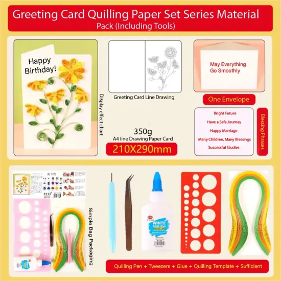 Greeting Card Making Kit. Daisy Flowers DIY Quilling Kit F07M3-5-FL3 {2}
