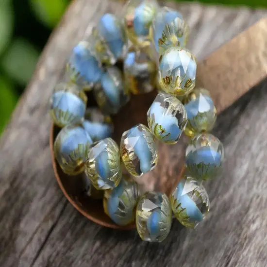 *10* 10mm Blue Crystal Picasso Center Cut Cruller Beads {1}