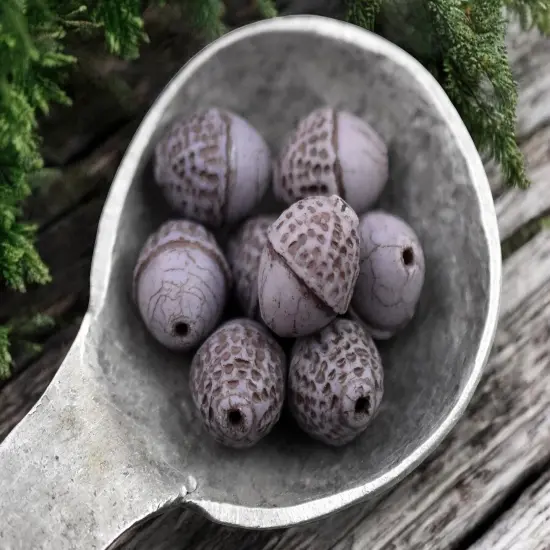 *8* 10x12mm Metallic Brown Washed Matte Dark Thistle Acorn Oval Beads {1}