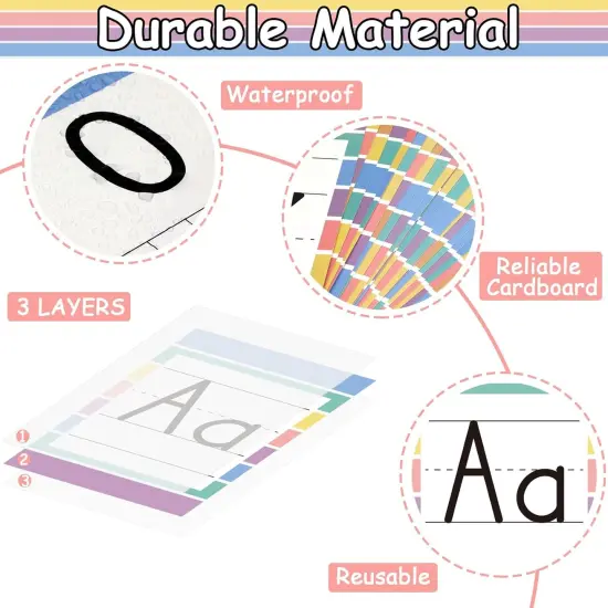 37 PCS Pastel Colors Stripes Classroom Alphabet Number Educational Poster Cards {2}