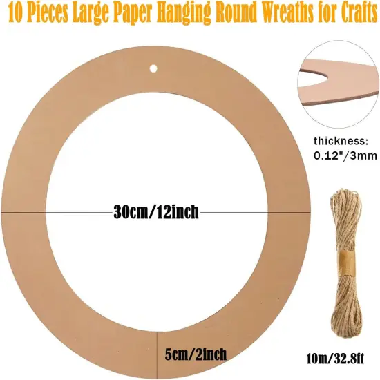 10 Pieces Large Hanging Round Wreath frame 12Inch Cardboard Wreath Rings for DIY Crafts Paper Round Circle Hanging Ornaments Decorations with Hole Twine for Decor {2}
