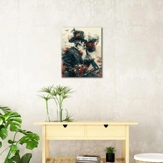 Adults Paint by Numbers Kits Romance Skull Paint by Number Wall Art Red Roses Butterflies and Floral Paint by Number Artwork Beautiful Skull Crafts Kits DIY Bedroom Wall Art 16x20 in (Frameless) {2}