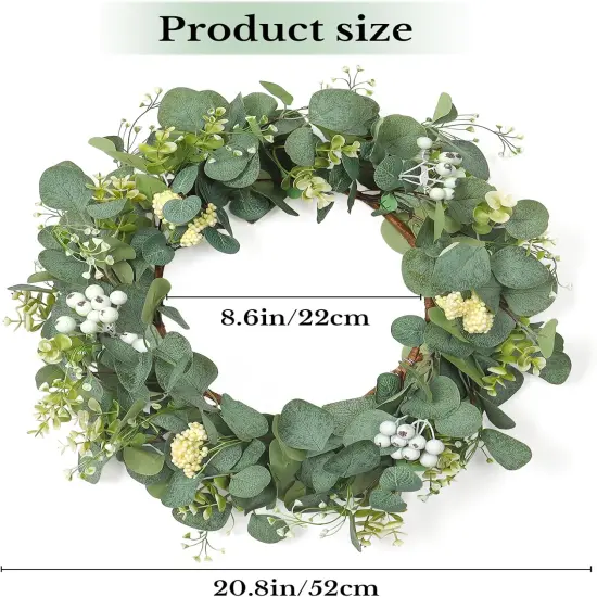 Wreaths for Front Door 20'' Eucalyptus Wreath Spring Green Wreath with White Berries for Home Porch {3}