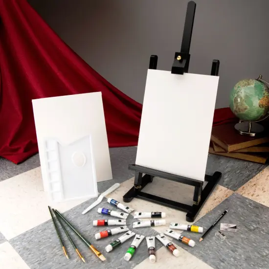 REA5743 | essentials™ 23pc Black Series Oil Paint H-Frame Easel Art Set {2}