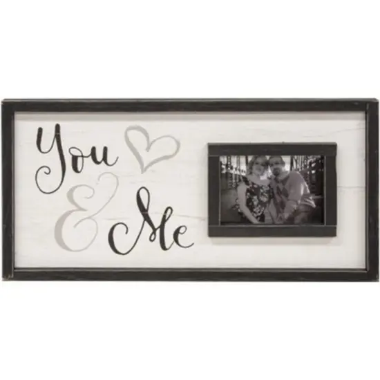You & Me Framed Sign with 5x7 Picture Frame Distressed Grey Black Wood Decor for Home {1}