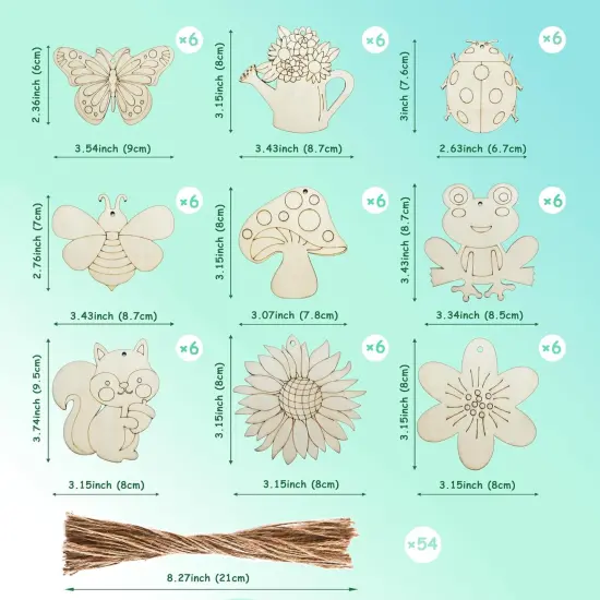 54 Pcs Wooden Spring Ornaments to Paint {2}