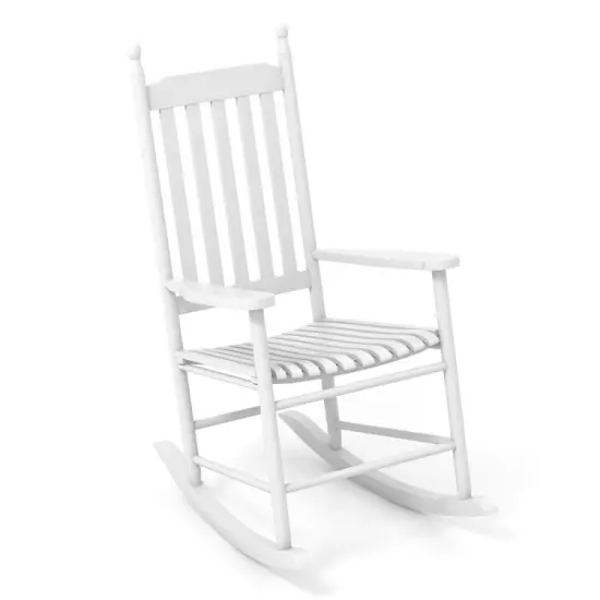 Acacia Wood Rocking Chair with Ergonomic Seat & Gentle Rocking Motion White {7}