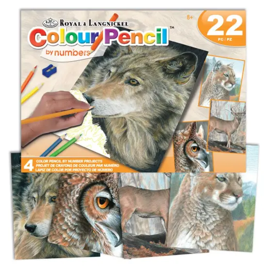 AVS-CPN208 | Colour Pencil by numbers™ 22pc 8" x 10" Wildlife 4 Project Box Set {1}