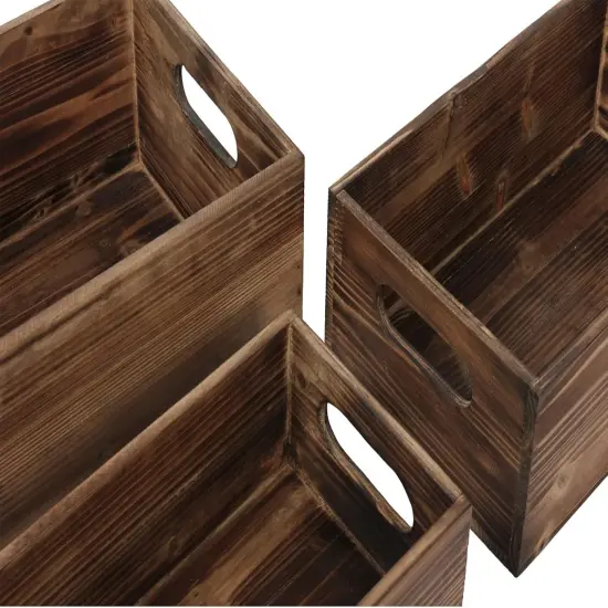 Farmhouse Wood Crate Box Set of 3, Distressed Wooden Crates for Display, Decorative Wood Storage Bins, Rustic Wooden Basket with Side Handles, Home Container Decor for Living Room Outdoor {4}