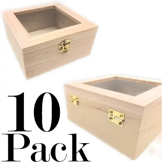 10 pc Set Unfinished Wood Craft Box with Window for Arts, Crafts and Birthday Party Favor DIY {4}