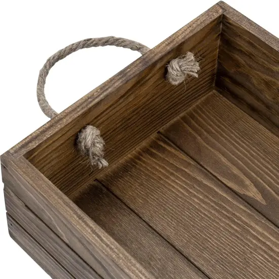 Rustic Brown Wood Decorative Storage Organizer Bin with Rope Handles, Open Top Small Crate Box for Bathroom Accessories, Books, Crafts, Fruits {5}