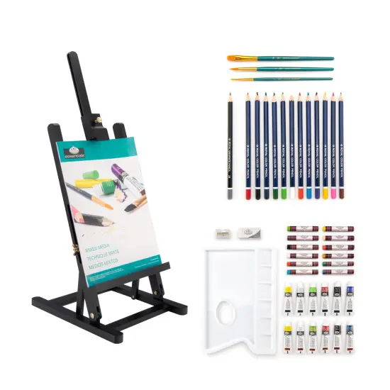 REA5740 | essentials&trade; 45pc Black Series Mixed Media H-Frame Easel Art Set {4}