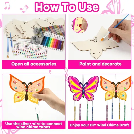 16 Pack Butterfly Wind Chime Kits Butterfly Crafts for Kids Make Your Own Butterfly Wind Chime Wooden DIY Arts and Crafts for Spring {3}