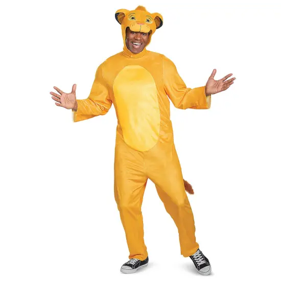 Adults Disney Lion King Simba Jumpsuit Costume Golden Tail Headpiece {1}
