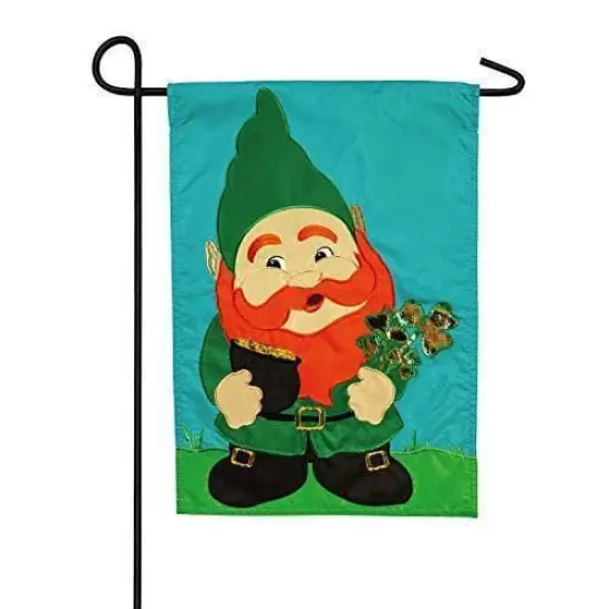 St Patricks Leprechaun Gnome Garden Flag 2 Sided Applique {2}