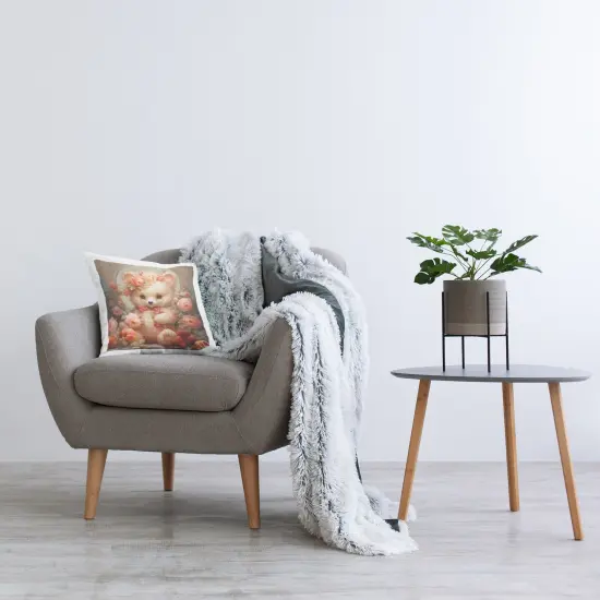 Elegant Bear with Florals Design by RB Throw Pillow  {2}