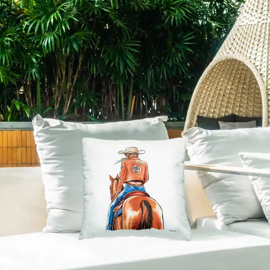 Fashionable Chic Cowgirl Outdoor Printed Pillow Design by Amanda Greenwood, 18 x 7 x 18 {2}