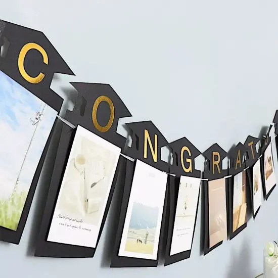 5.5 feet Black Gold Congrats Grad Paper Hanging Graduation GARLAND Party Events {2}