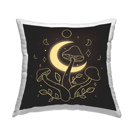Dancing Mushrooms & Moon Decorative Printed Throw Pillow Design by Ahmed Sameh Hussein, 18 x 7 x 18 {1}