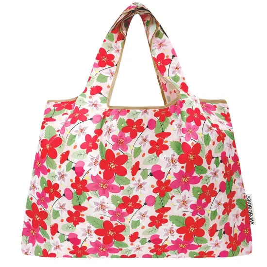 Wrapables Large Foldable Tote Nylon Reusable Grocery Bags, 6 Pack, Botanical Serenity {4}