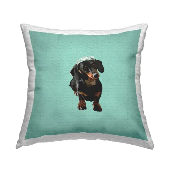 Royal Dachshund on Turquoise Design by Amelia Noyes Outdoor Printed Pillow  {1}