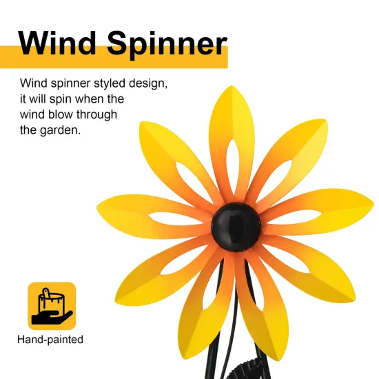 Set of 2 44"H Metal Yellow & Blue Flower Wind Spinner Yardstakes {4}