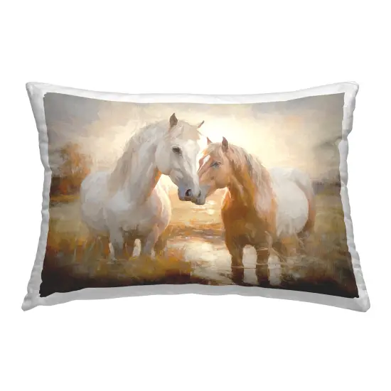 Horses in Rippling Water Design by Ramona Murdock Throw Pillow  {1}