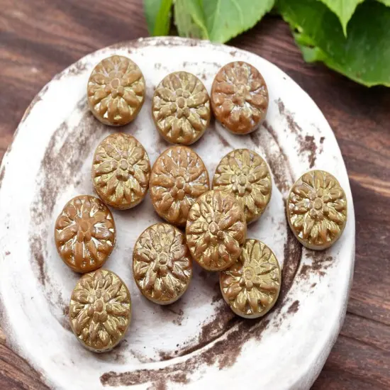 *12* 15mm Antique Pink Silk Picasso AB Dahlia Flower Coin Beads {3}