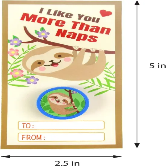 Tiny Mills 36 PACK Sloths Valentine's Day Cards with Stampers for Valentine's Day Classroom Exchange Birthday Party Favor Prizes {5}
