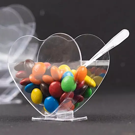 24 Clear 2 oz Heart Shaped Disposable Plastic Dessert CUPS SPOONS Party Events {2}