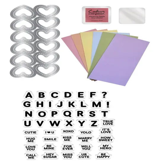 Valentine's Candy Conversation Hearts Paper Craft Kit - Clear Stamp, Die, Block, Papers, Ink Pad - Love Hearts {1}