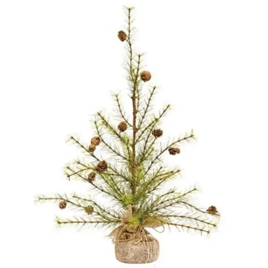 2 Feet Green Faux Cypress Tree with Pinecones and Wired Branches Burlap Wrapped Holiday Decor {1}