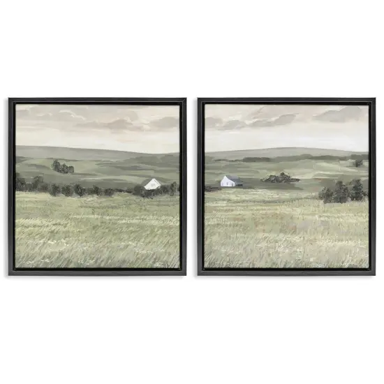 Stupell Industries Traditional Distant Farmhouse Field2 pc Framed Floater Canvas Wall Art Set Design by Victoria Borges {1}