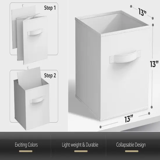 Sorbus 6 Pack 13 Inch Foldable Storage Cubes with Handles- for Organizing Home, Shelves, Nursery, Playroom, Closet and More White {3}