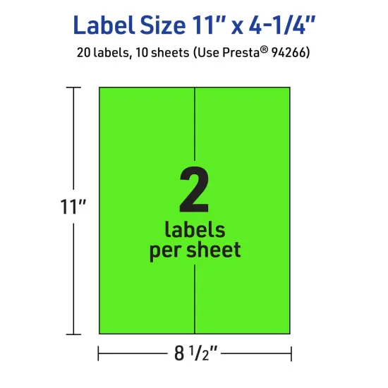 Avery Neon Green Paper Labels, 11" x 4.25" Rectangle {5}